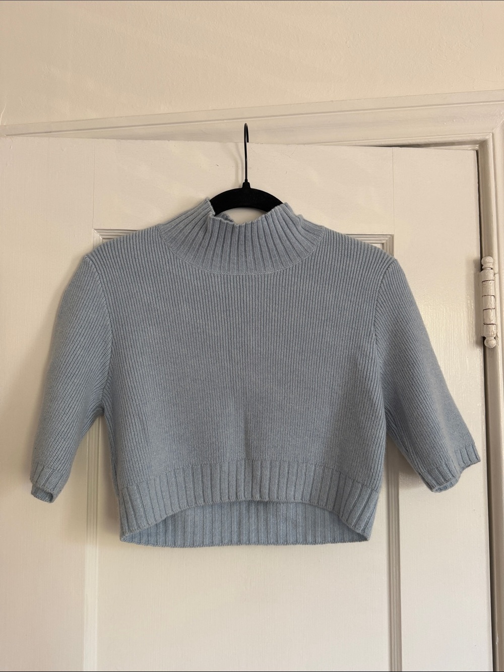 Frankie’s Bikinis Light Blue Mock Neck Cropped Sweater - 100% Cashmere